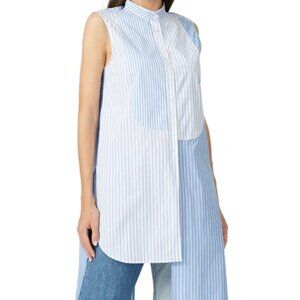 Monse Button Up Shirt Size 12 Asymmetric Blue White Cotton Sleeveless Striped